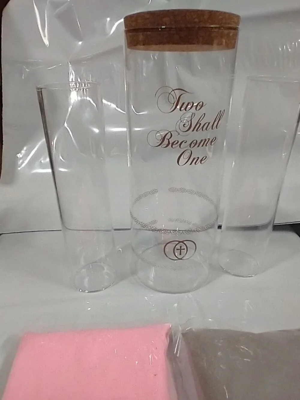 Unity Sand for Wedding Ceremony Set, Includes 3 vases, Pink and Silver/Gray Sand